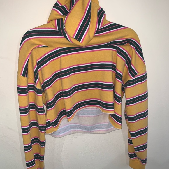 Tops - Striped Cropped Hoodie